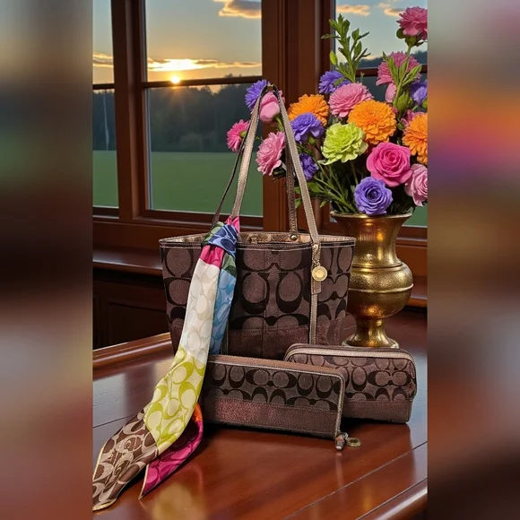 Coach Legacy 2007 - 4 Piece Set - Tote, Wallet, Makeup Bag & Scarf - Picture 2 of 14